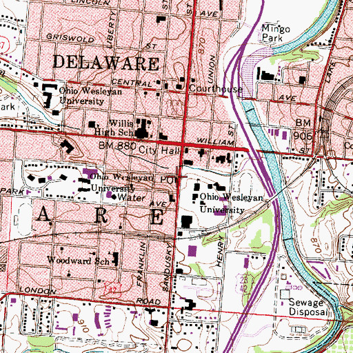 Topographic Map of Delaware Post Office, OH