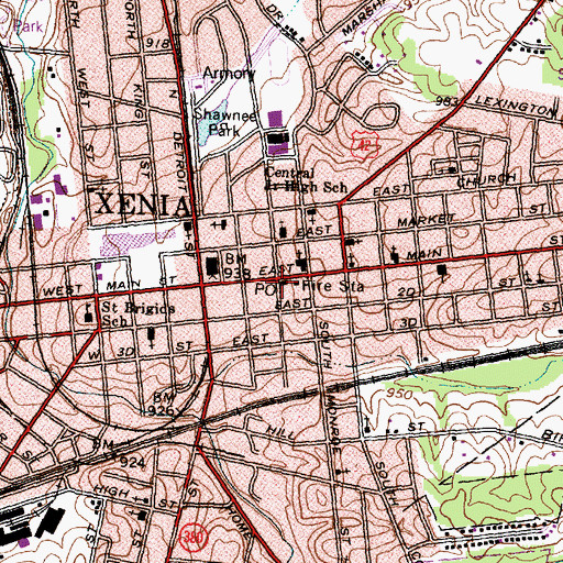 Topographic Map of Xenia Post Office, OH