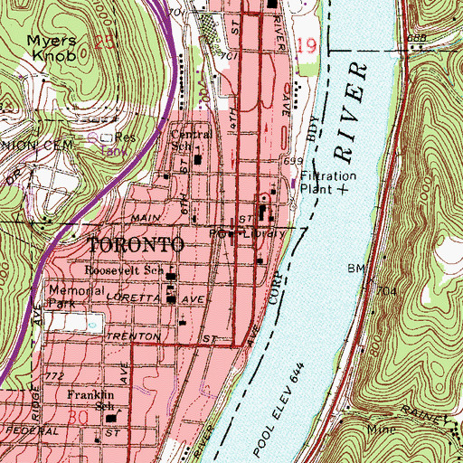 Topographic Map of Toronto Post Office, OH