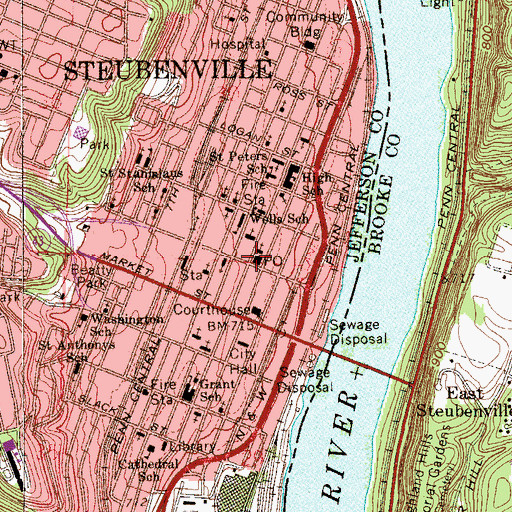 Topographic Map of Steubenville Post Office, OH