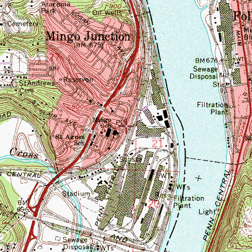Topographic Map of Mingo Junction Post Office, OH