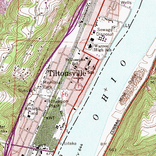 Topographic Map of Tiltonsville Post Office, OH