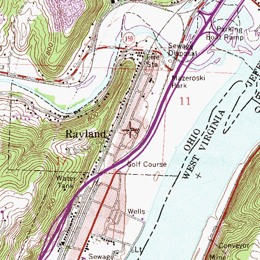 Topographic Map of Rayland Post Office, OH