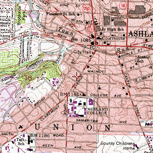 Topographic Map of Ashland Post Office, OH