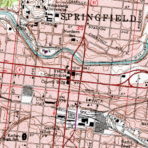 Topographic Map of Springfield Post Office, OH