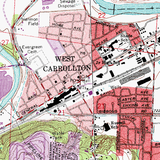 Topographic Map of West Carrollton Post Office, OH