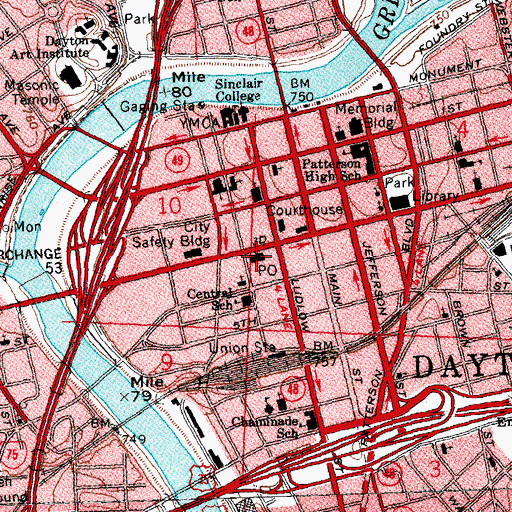 Topographic Map of Dayton Post Office, OH