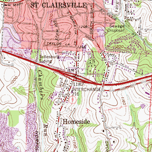 Topographic Map of Interchange 216, OH