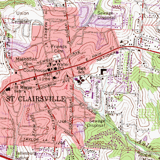 Topographic Map of Saint Clairsville Middle School, OH