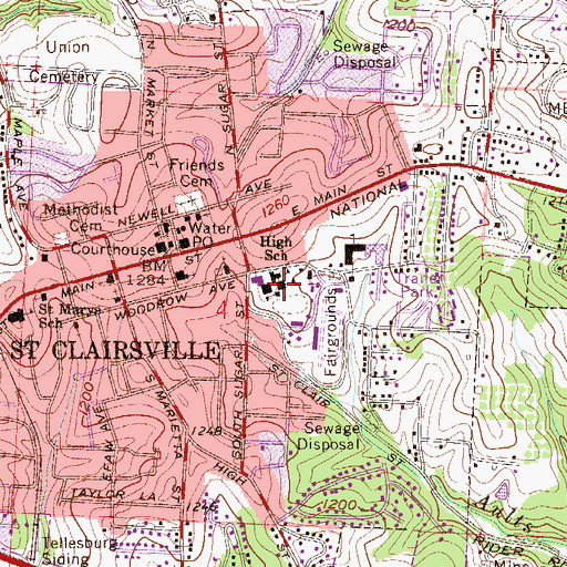 Topographic Map of Saint Clairsville High School, OH