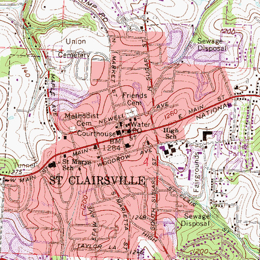 Topographic Map of Saint Clairsville Post Office, OH