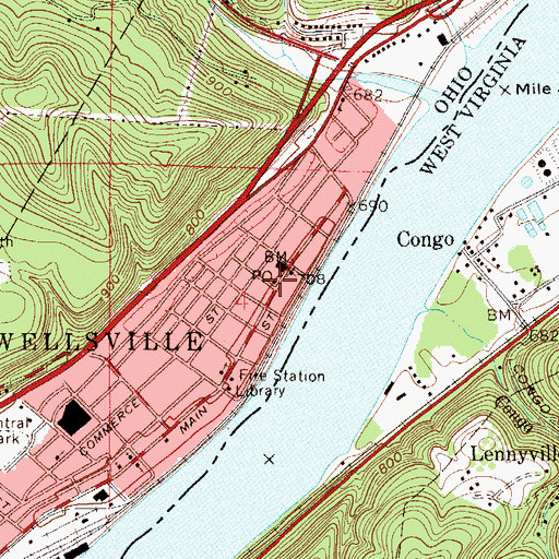 Topographic Map of Wellsville Post Office, OH