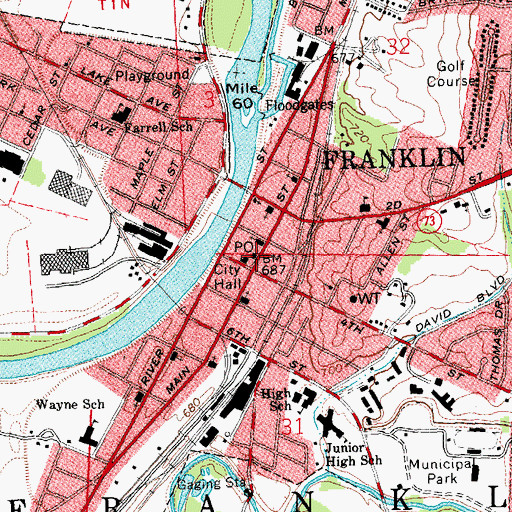Topographic Map of Franklin Post Office, OH