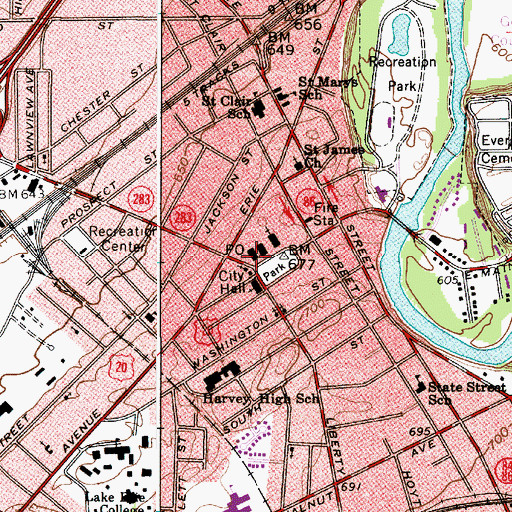 Topographic Map of Painesville Post Office, OH