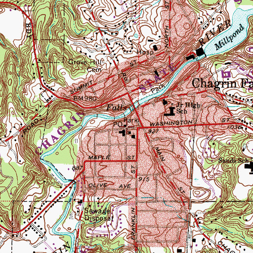 Topographic Map of Chagrin Falls Post Office, OH