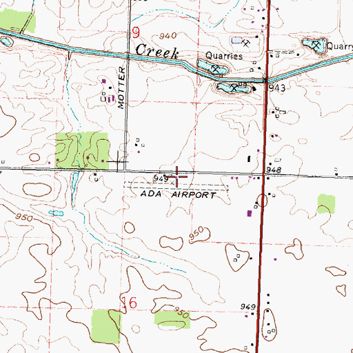 Topographic Map of Ada Airport, OH