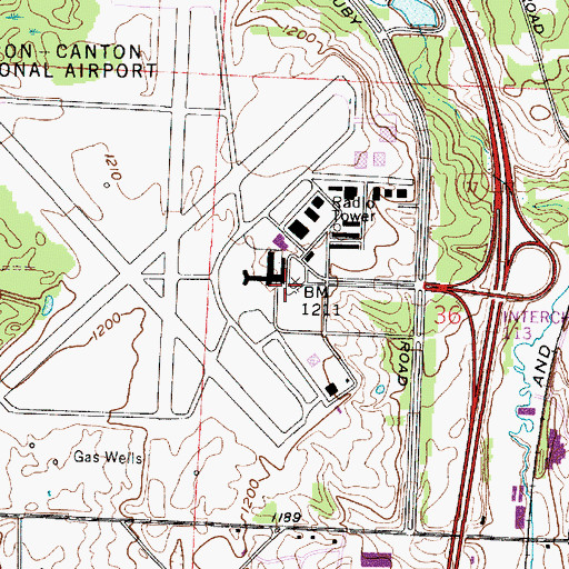 Topographic Map of Akron-Canton Regional Airport, OH