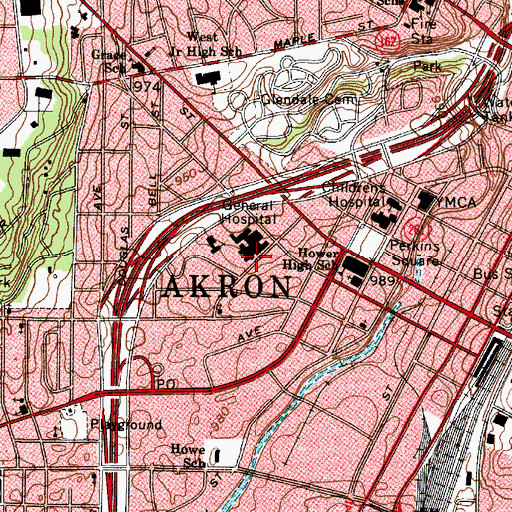 Topographic Map of Akron General Medical Center Heliport, OH