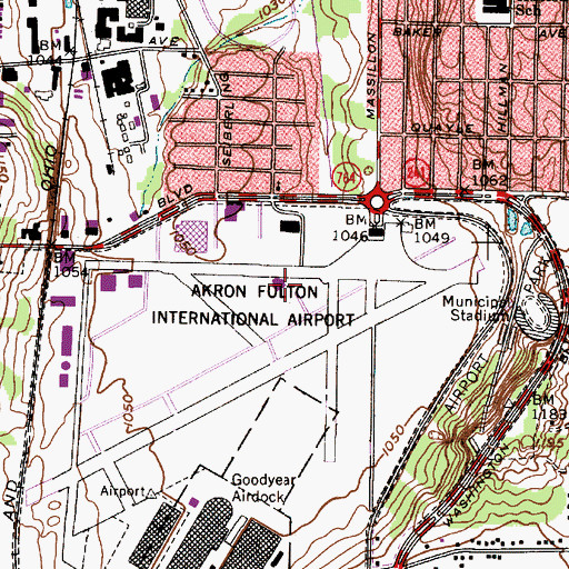 Topographic Map of Akron Fulton International Airport, OH