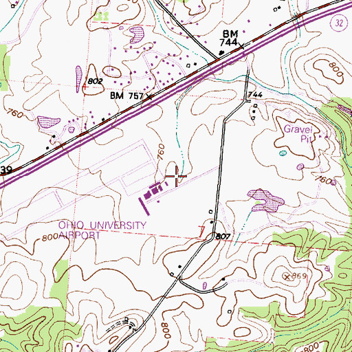 Topographic Map of Ohio University Airport Snyder Field, OH