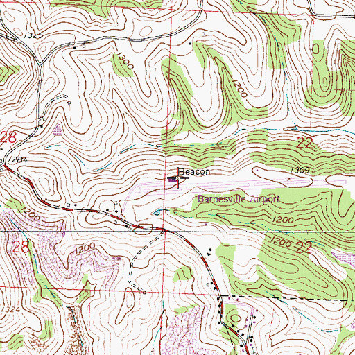 Topographic Map of Barnesville-Bradfield Airport, OH