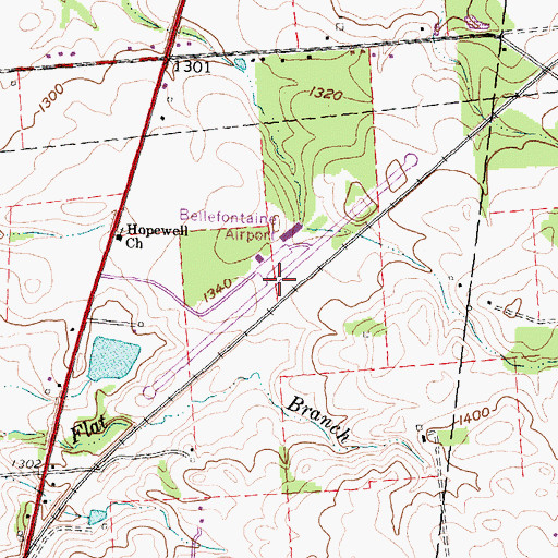 Topographic Map of Bellefontaine Municipal Airport (historical), OH