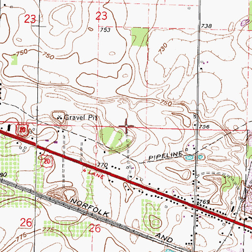 Topographic Map of Missler-Bellevue Airport, OH