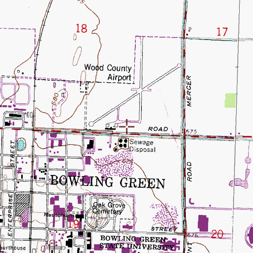 Topographic Map of Wood County Airport, OH
