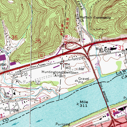 Topographic Map of Lawrence County Airpark, OH