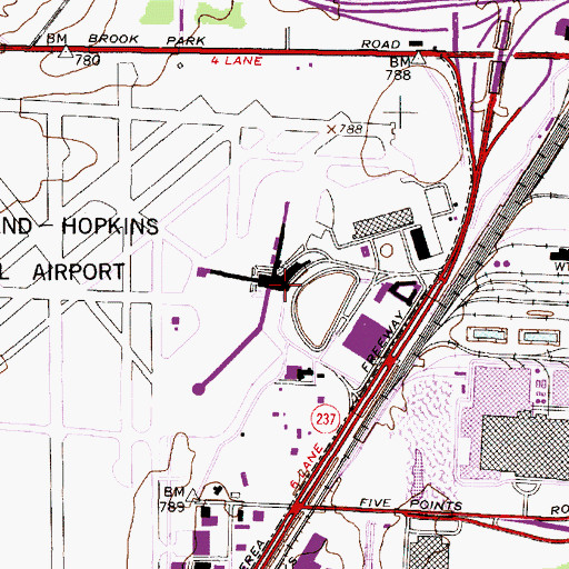 Topographic Map of Cleveland-Hopkins International Airport, OH