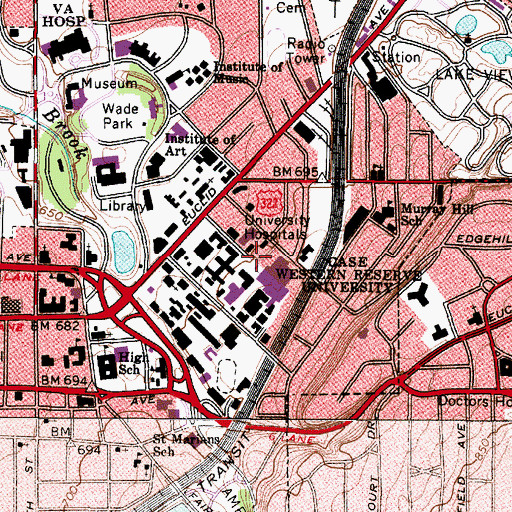 Topographic Map of University Hospitals of Cleveland Heliport, OH