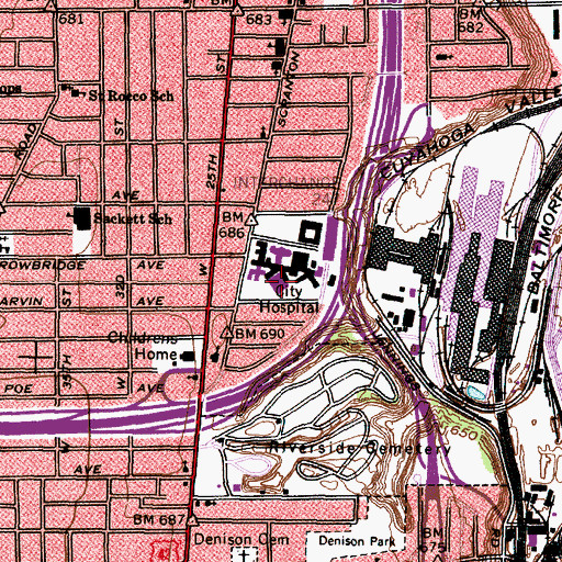 Topographic Map of Cuyahoga County Hospital Heliport, OH