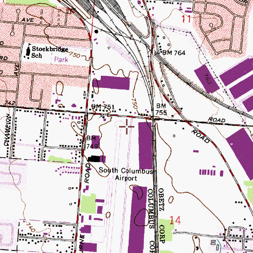 Topographic Map of South Columbus Airport (historical), OH
