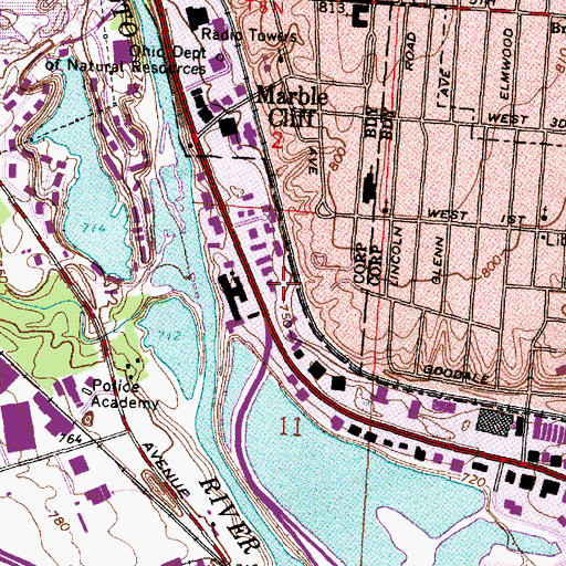 Topographic Map of 1328 Riverside Company Heliport, OH