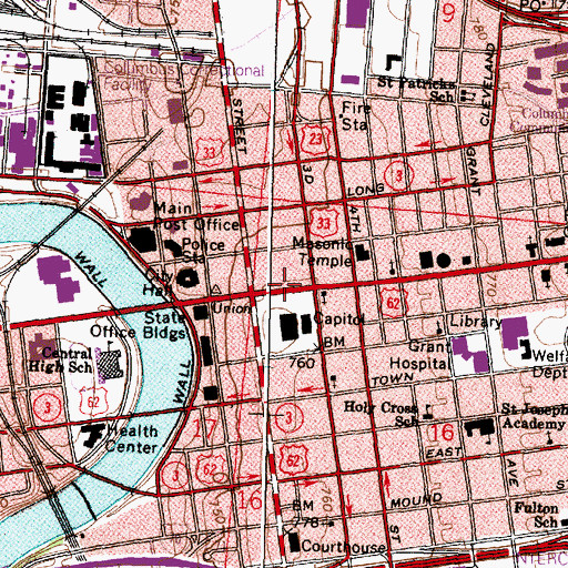 Topographic Map of Ohio Building Authority Heliport, OH