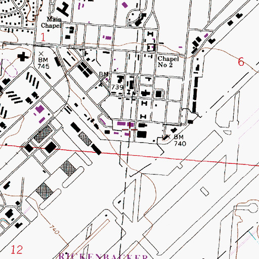 Topographic Map of Rickenbacker International Airport, OH
