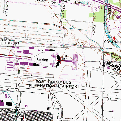 Topographic Map of Port Columbus International Airport, OH