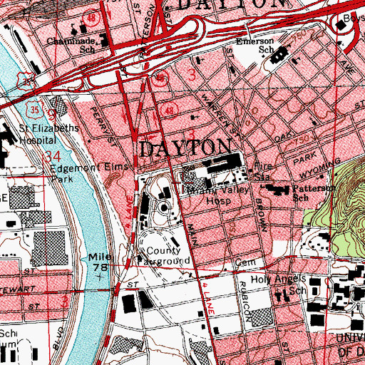 Topographic Map of Miami Valley Hospital Heliport, OH