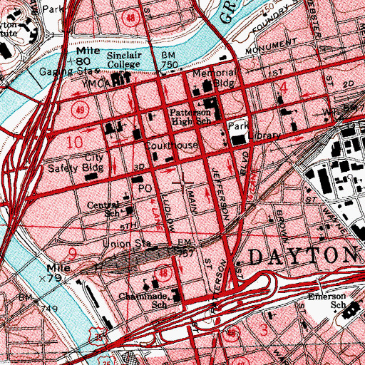 Topographic Map of Dayton Transportation Center Heliport, OH