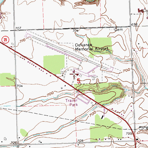 Topographic Map of Defiance Memorial Airport, OH