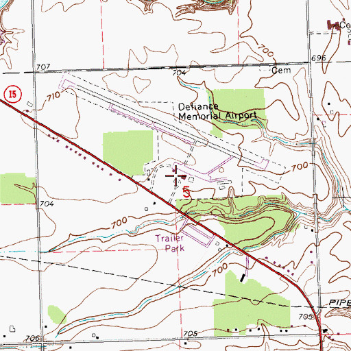 Topographic Map of Defiance Memorial Airport, OH