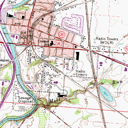 Topographic Map of Ohio Department of Transportation District 6 Heliport, OH