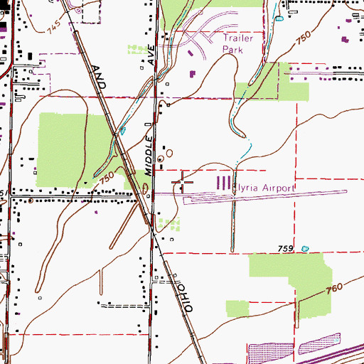 Topographic Map of Elyria Airport, OH