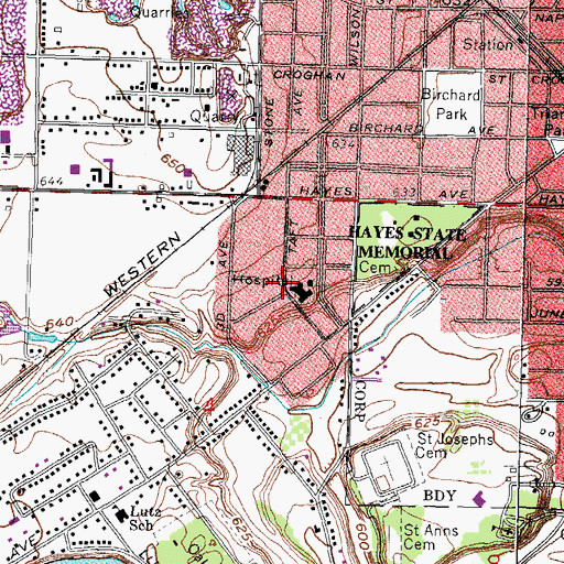 Topographic Map of Memorial Hospital Heliport, OH