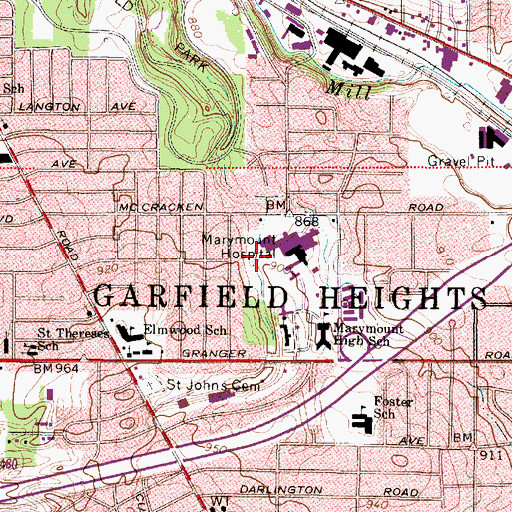 Topographic Map of Marymount Hospital Heliport, OH