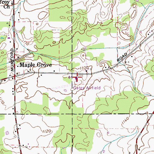 Topographic Map of Gates Airport, OH