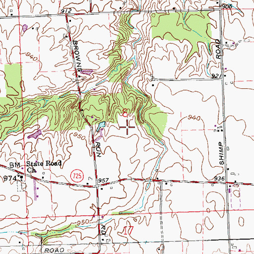 Topographic Map of Judys Airport (historical), OH