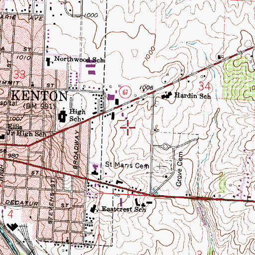 Topographic Map of Hardin Memorial Hospital Heliport, OH