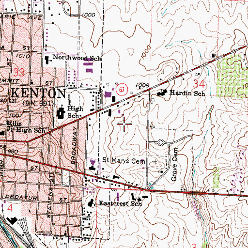 Topographic Map of Hardin Memorial Hospital Heliport, OH