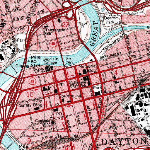 Topographic Map of Kettering Hospital Heliport, OH